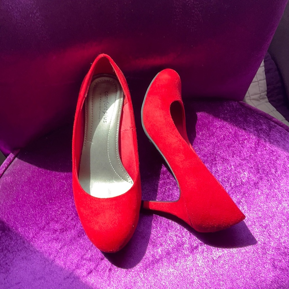 Red suede heels size 6 1/2